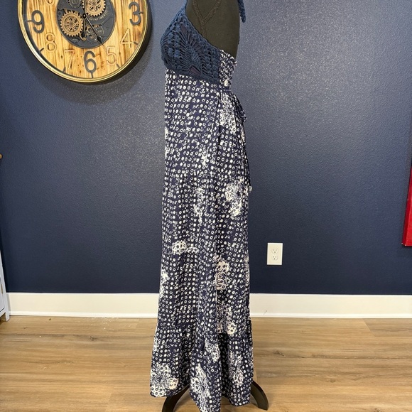 John Robshaw for Lucky White and Blue Crochet Halter Maxi Dress, Medium - Picture 5 of 11